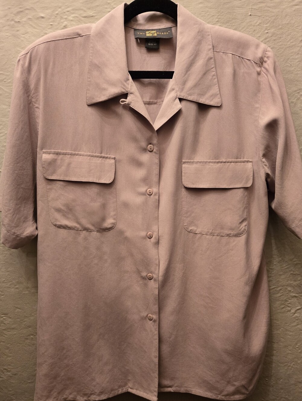Vintage 100% Silk Oversized Button Up Blouse Taupe Safari Minimalist XL